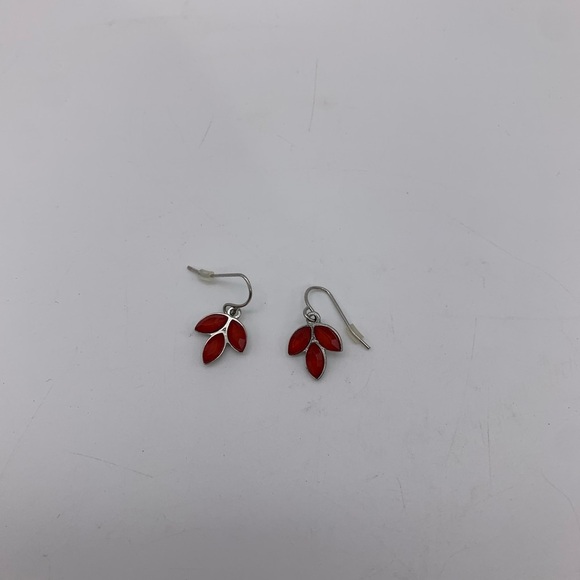 Ruby Red Triple Marquise Crystal Rhinestone Leaf Cluster Dangle Earrings - Picture 4 of 6